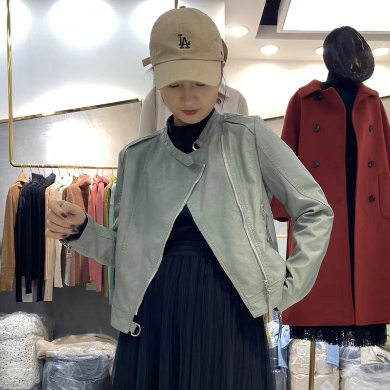 依依家精品皮衣特卖春上新短款小皮衣女式水洗皮夹克修身甜美款上衣春秋季立领皮外套0