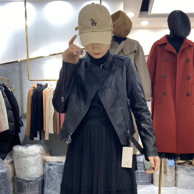 依依家精品皮衣特卖春上新短款小皮衣女式水洗皮夹克修身甜美款上衣春秋季立领皮外套1