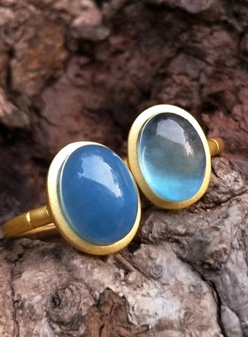 天然水晶镶嵌开口指环饰品海蓝宝