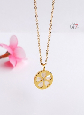 包金猫眼白贝母轻奢颈链超仙吊坠