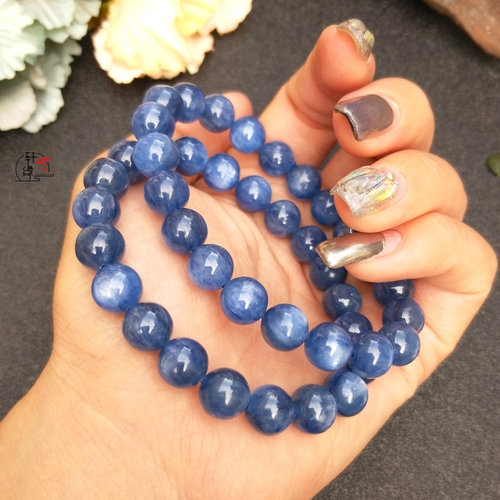 精品原矿天然蓝晶石手链无加色蓝晶单圈手串男女款蓝宝石猫眼效应 - 图3
