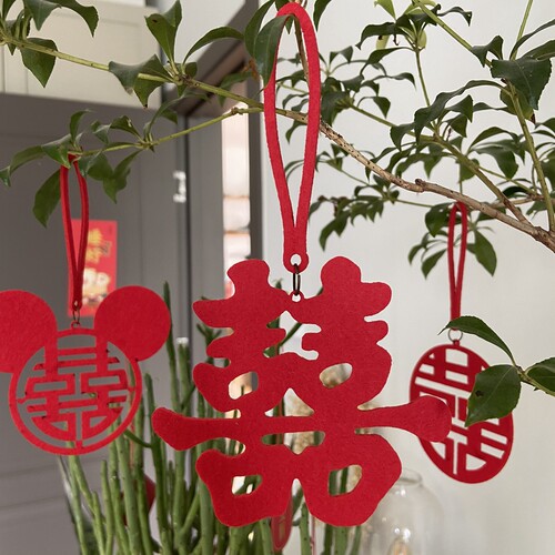 传统红喜字挂饰挂件绿植门把手贴画婚房布置装扮拍照用品 - 图1