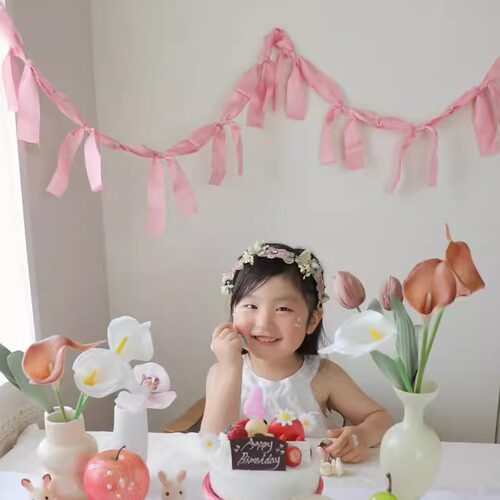 自制ins风手打蝴蝶结拉旗成品公主儿童生日婚礼派对拍照横幅拉花 - 图0