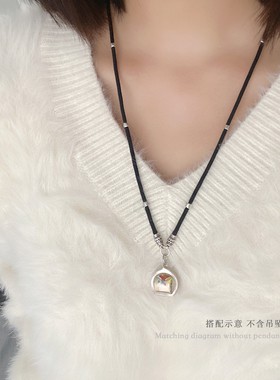 进口黑编织绳佛牌挂坠链简约手工