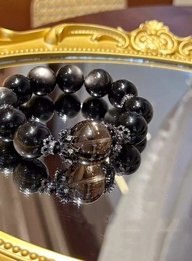 【黑曜权杖】2025天然银曜石茶水晶手链女款礼物原创设计手串礼物