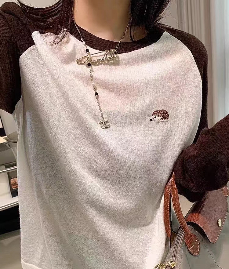 【鄂家系列】原纱!2023秋季新款羊毛羊绒小刺猬针织衫长袖打底衫 - 图2