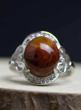 天然战国红玛瑙戒指925指环复古民族风女礼品本命年转运吉祥首饰