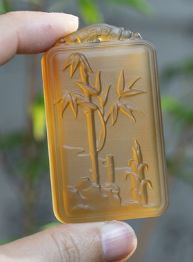 天然红玛瑙竹报平安无事牌吊坠