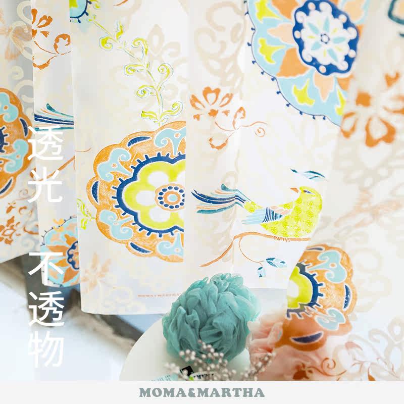 默玛EVA防水加厚防霉浴室中式卫生间隔断帘挂帘保暖蜡染花鸟浴帘,淘宝优惠券,粉丝福利购,淘宝优惠卷