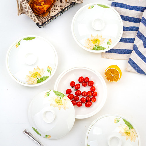 唐山骨瓷8英寸合盒器带盖汤盘饭盘8寸瓷盖深盘菜盘子陶瓷碟子盆 - 图1