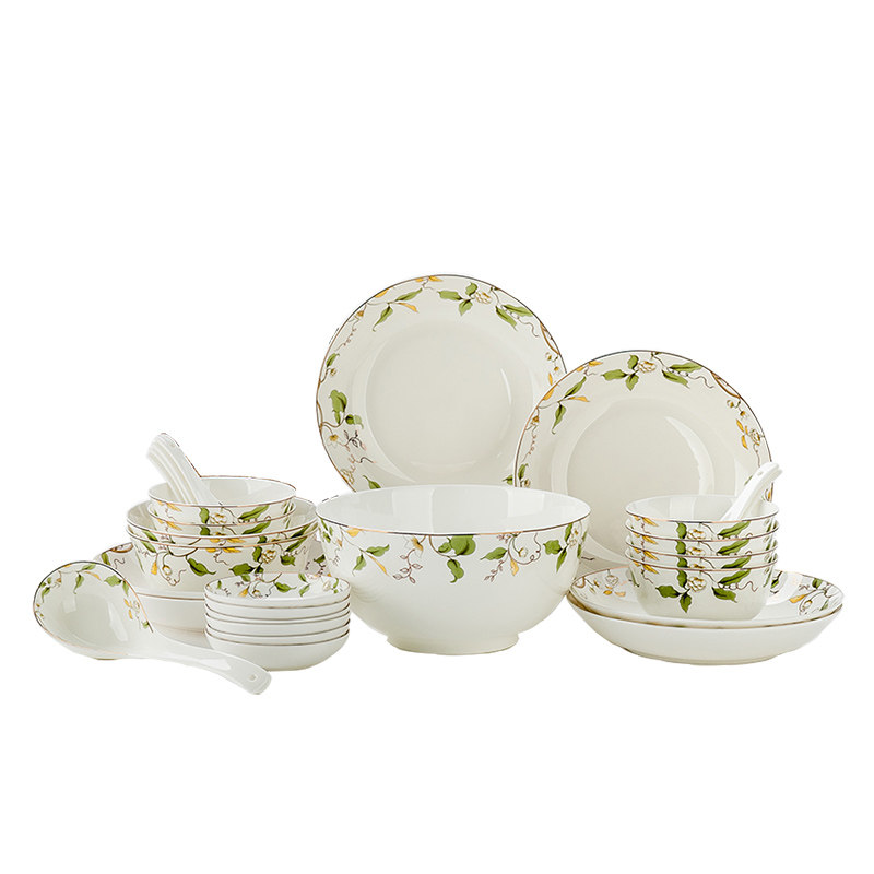 金岚玉唐山骨瓷碗碟盘子套碗香榭丽舍28头餐具套装乔迁送礼包邮,淘宝优惠券,粉丝福利购,淘宝优惠卷