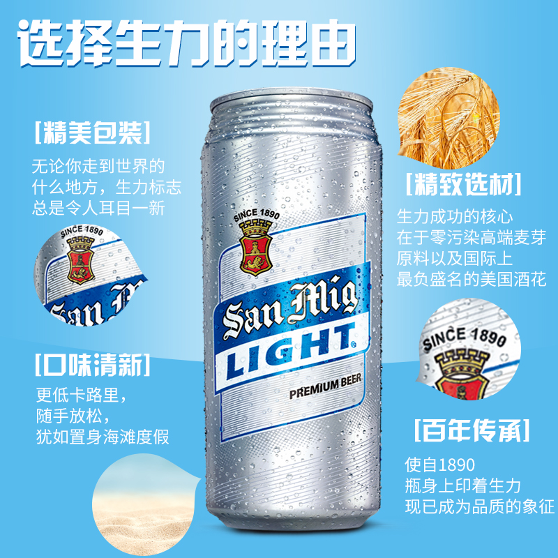 源自1890生力啤酒SanMiguel生力清啤500ML12听整箱大罐装清爽啤酒 - 图3