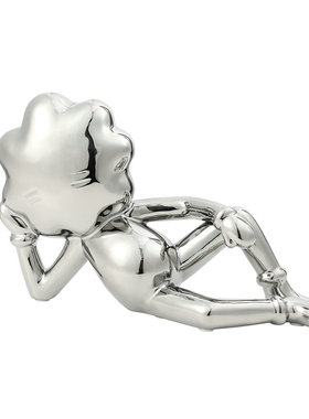 现代极简人形小孩陶瓷电镀摆件样板房客厅书房儿童房装饰工艺品