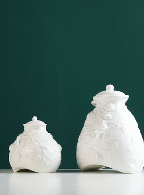 现代中式蝴蝶罐外贸陶瓷小号储物罐糖罐盐罐茶罐咖啡罐调料罐摆件