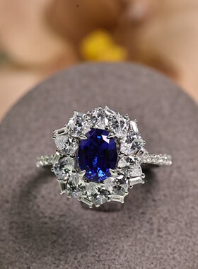 1.4ct培育蓝宝石戒指女高级感