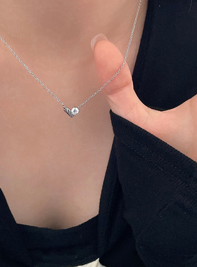 s925纯银闪钻爱心吊坠项链女