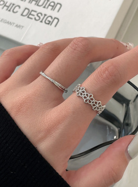 925纯银甜美花朵简约素银戒指