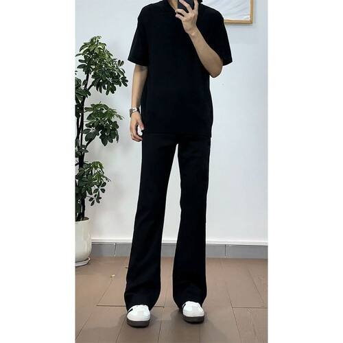 黑色柳叶弯刀牛仔裤男款春夏季潮牌cleanfit中大童美式高街直筒裤 - 图0