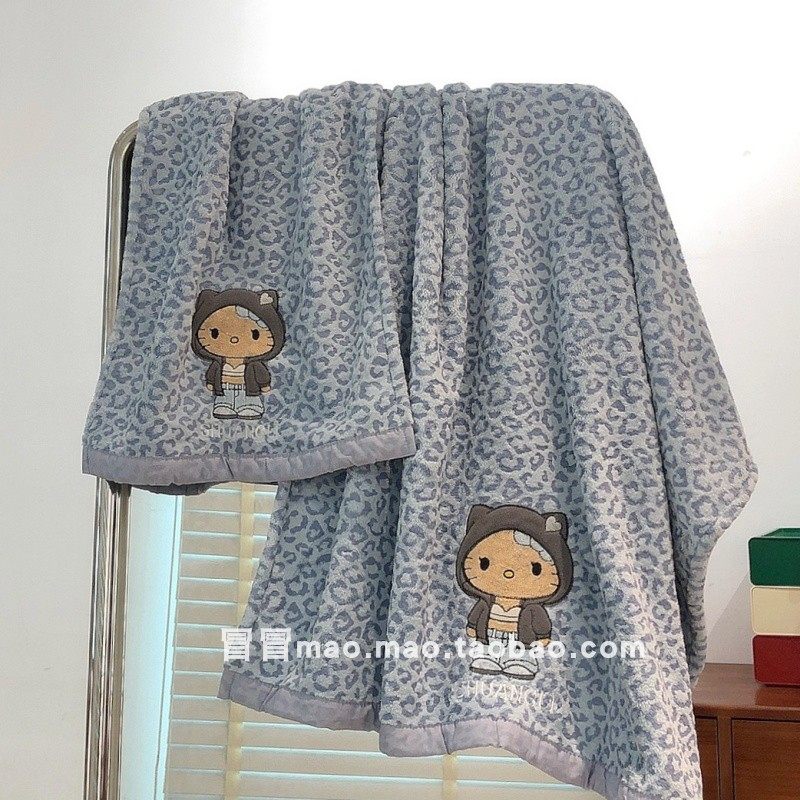 卡通可爱Kitty浴巾毛巾复古豹纹洗澡巾珊瑚绒加厚吸水速干不掉毛,淘宝优惠券,粉丝福利购,淘宝优惠卷