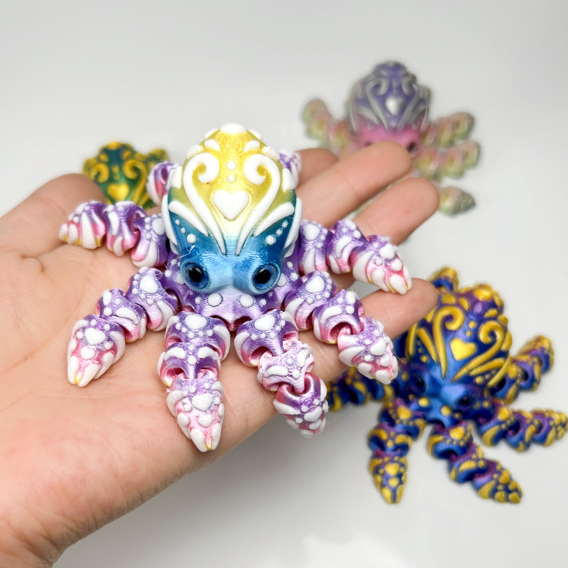 跨境3D打印多色章鱼乌贼八爪鱼动物模型仿真关节可动手办 - 图0