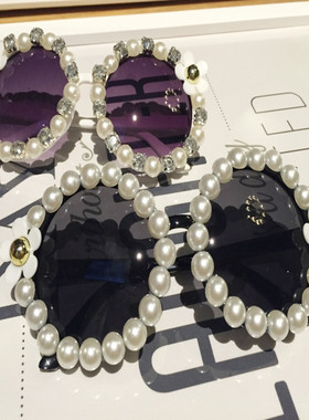 墨镜韩国手工珍珠水钻太阳眼镜