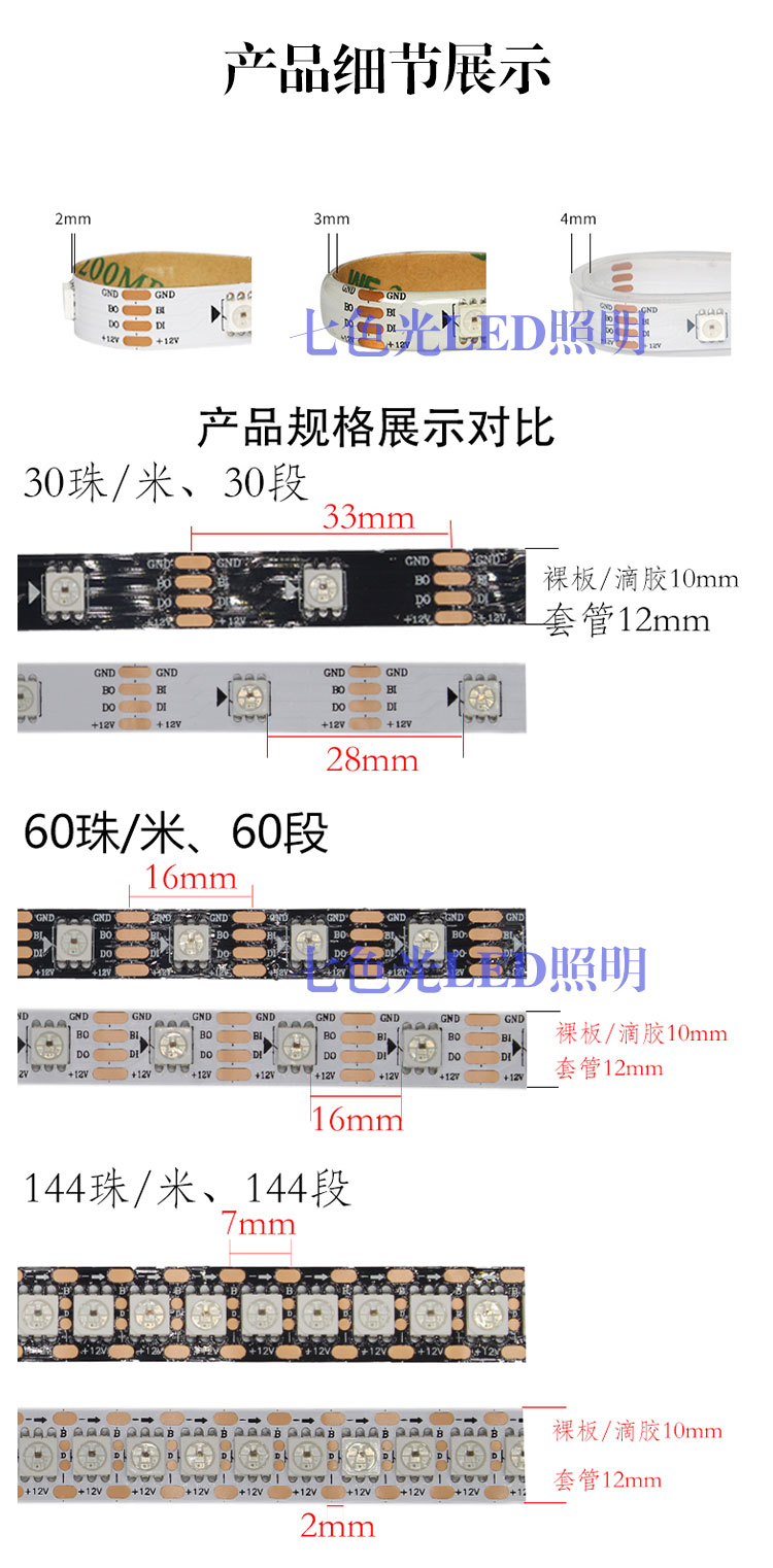 LED灯带12V幻彩WS2815内置IC单点单控炫彩断点续传 RGB全彩软灯带 - 图1