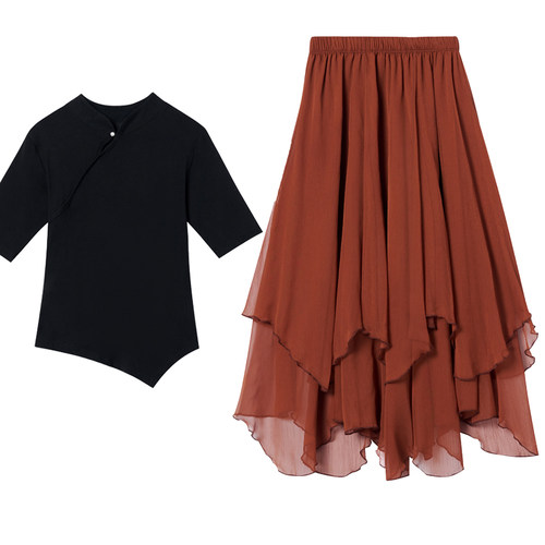 舞蹈练功服身韵飘逸演出服广场舞服装套装女中袖古典现代舞跳舞衣 - 图3