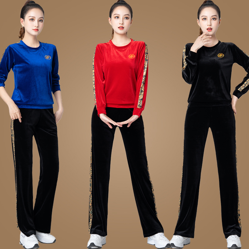 金丝绒舞蹈服广场舞服装运动套装健身鬼步跳舞衣女秋冬新款演出服 - 图0