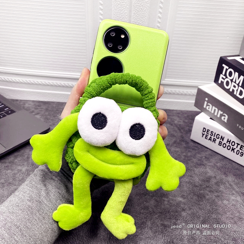 可爱毛绒针织青蛙耳机包适用华为P50Pocket手机壳新款零钱包pockets外壳p50折叠屏网红超火pocket2保护套挂绳 - 图2