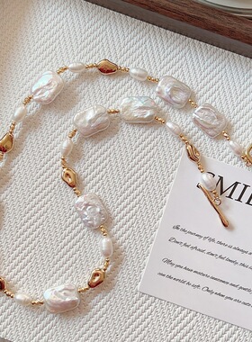 天然巴洛克方块珍珠项链女INS轻奢气质高级感珍珠锁骨链颈链潮