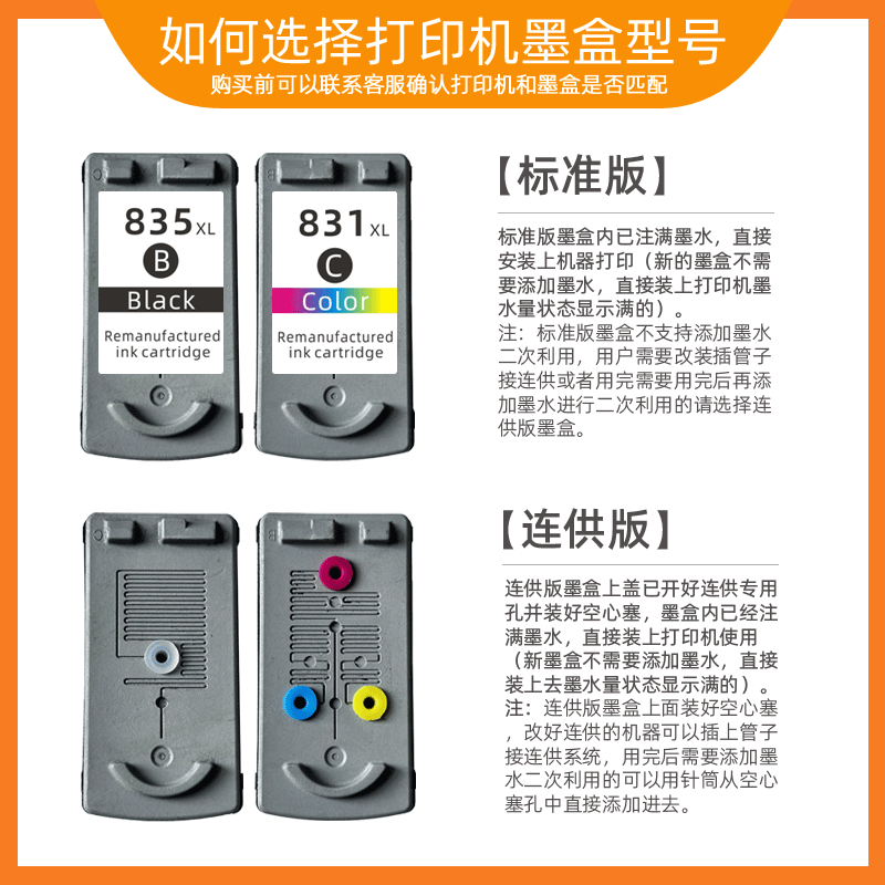 兼容佳能ip1188墨盒835XL黑色 836XL彩色PG835 CL836家用打印机 - 图0