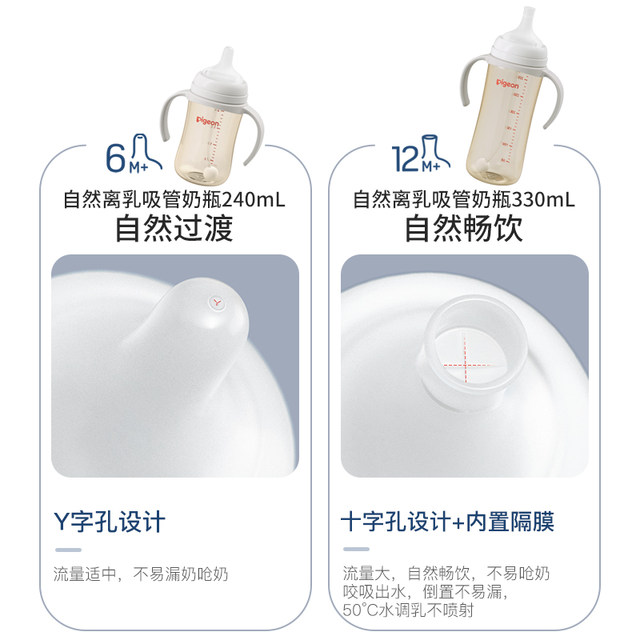 自然离乳PPSU重力球吸管双把手奶瓶套组6个月1岁贝亲官方旗舰店