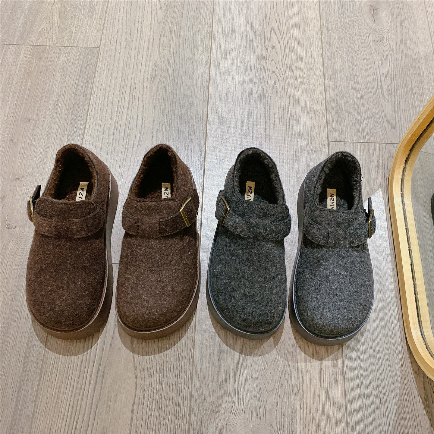 毛毛鞋灰色加绒保暖搭扣单鞋女2025冬季新款厚底松糕棉鞋豆豆鞋女,淘宝优惠券,粉丝福利购,淘宝优惠卷