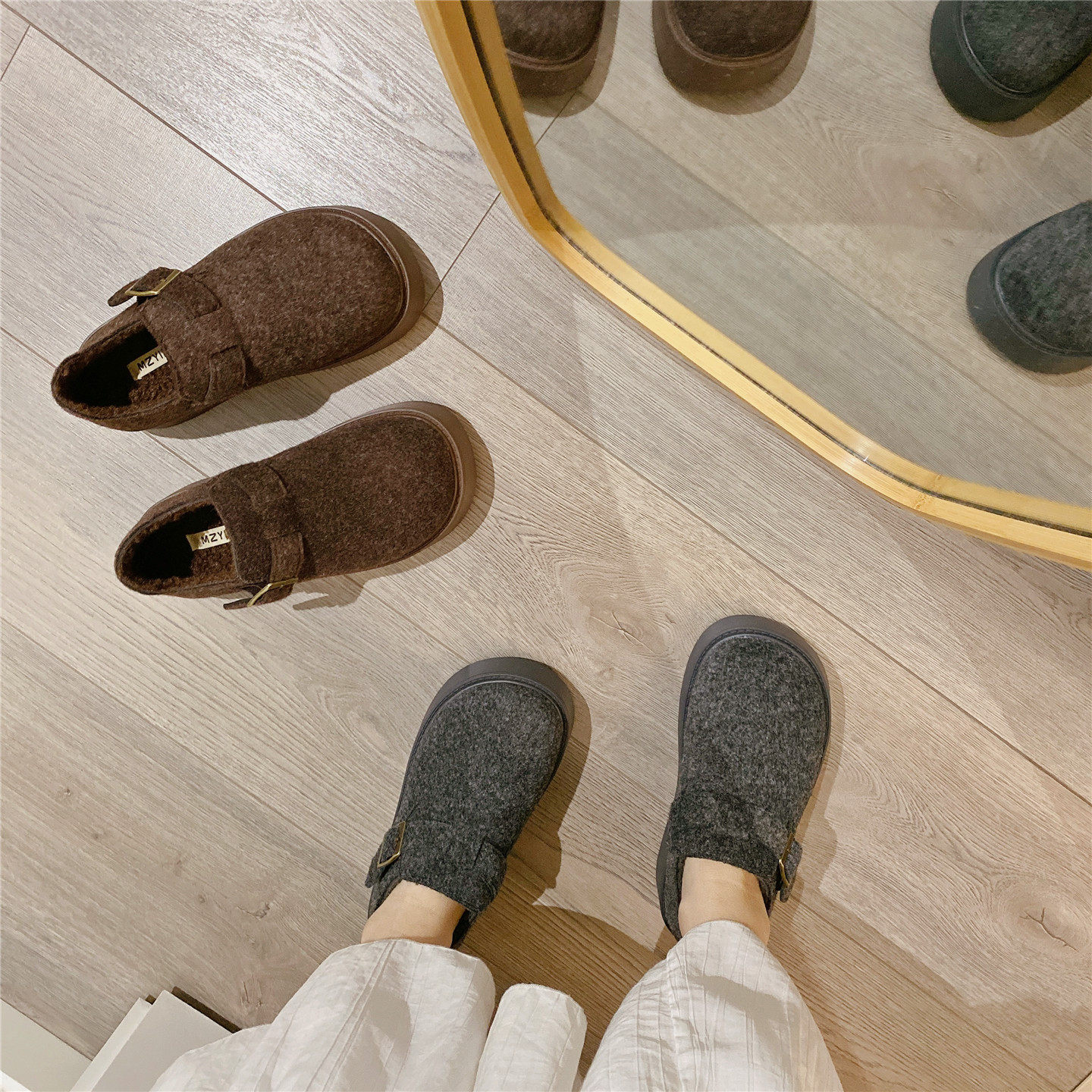 毛毛鞋灰色加绒保暖搭扣单鞋女2025冬季新款厚底松糕棉鞋豆豆鞋女,淘宝优惠券,粉丝福利购,淘宝优惠卷