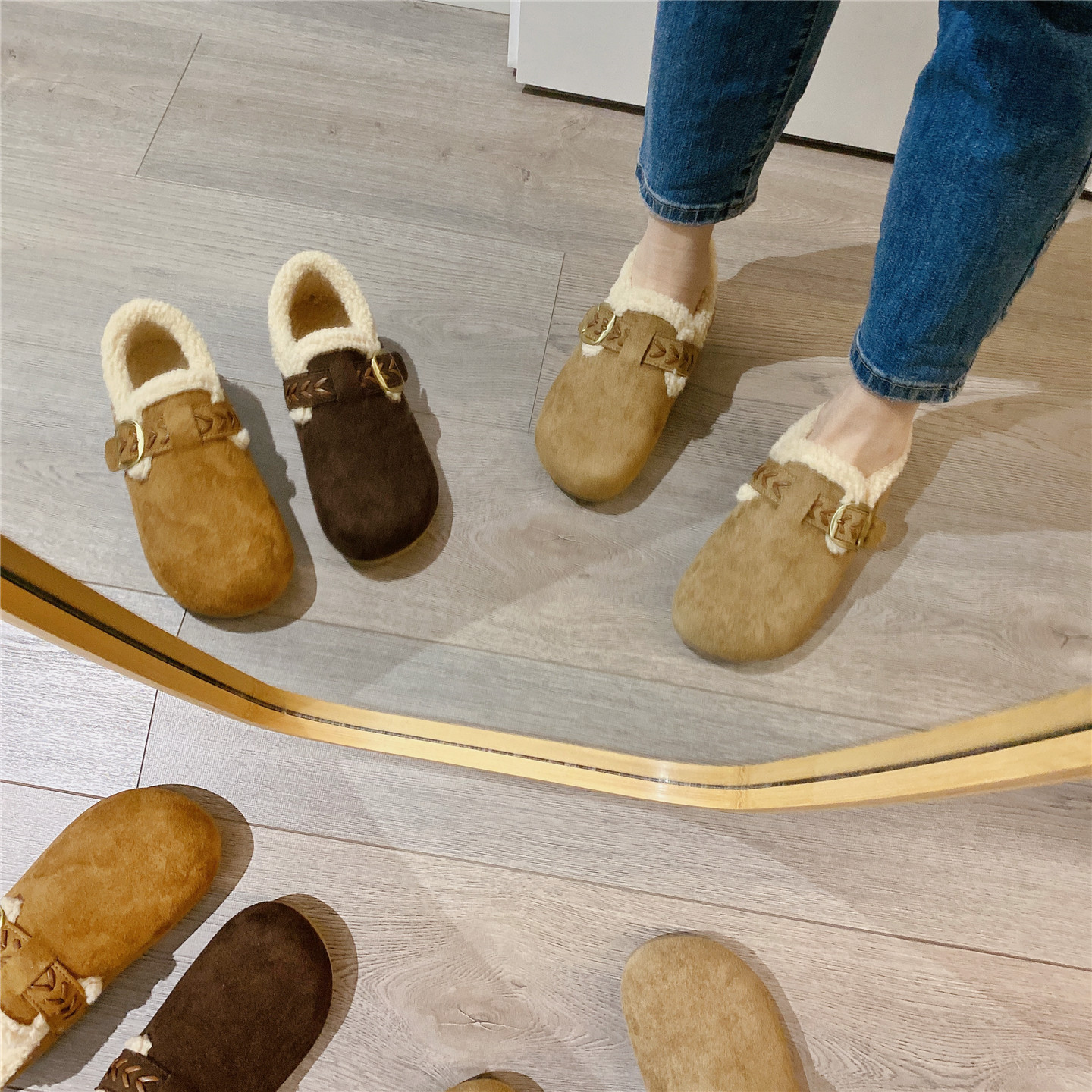 复古搭扣毛毛鞋加绒勃肯鞋女2025冬季新款厚底内增高单鞋保暖棉鞋 - 图2