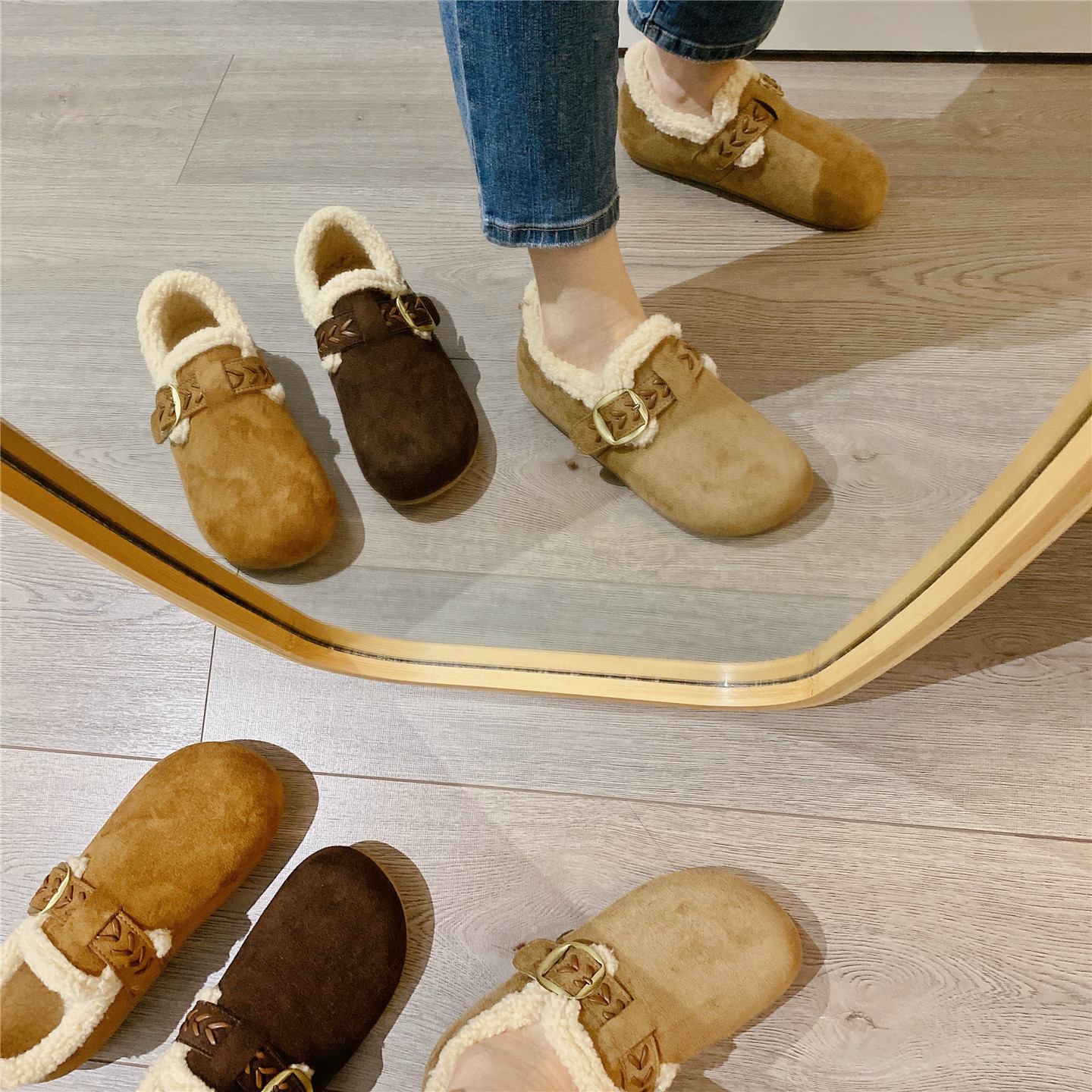 复古搭扣毛毛鞋加绒勃肯鞋女2025冬季新款厚底内增高单鞋保暖棉鞋 - 图3