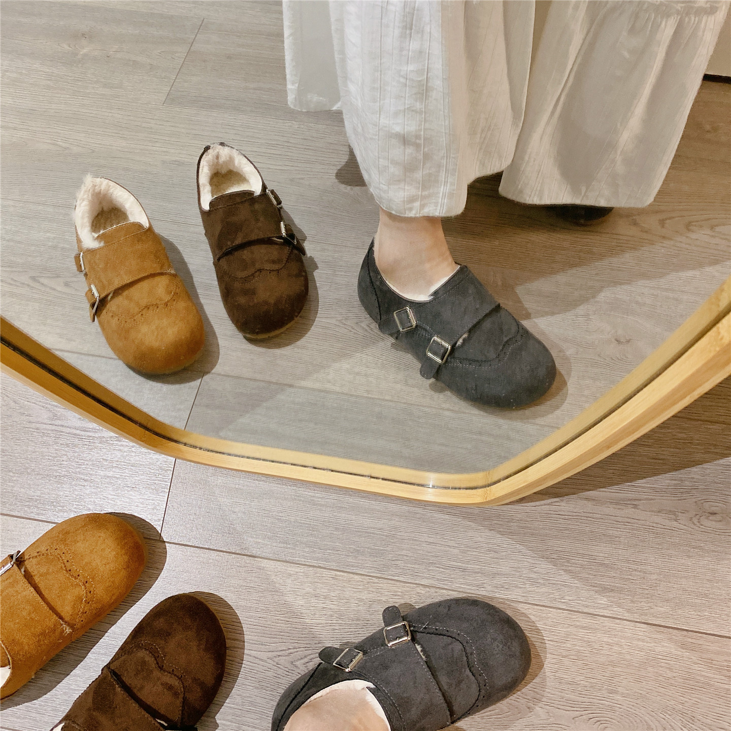 复古毛毛鞋保暖厚底勃肯鞋女2025冬季新款韩版加绒内增高单鞋棉鞋 - 图3