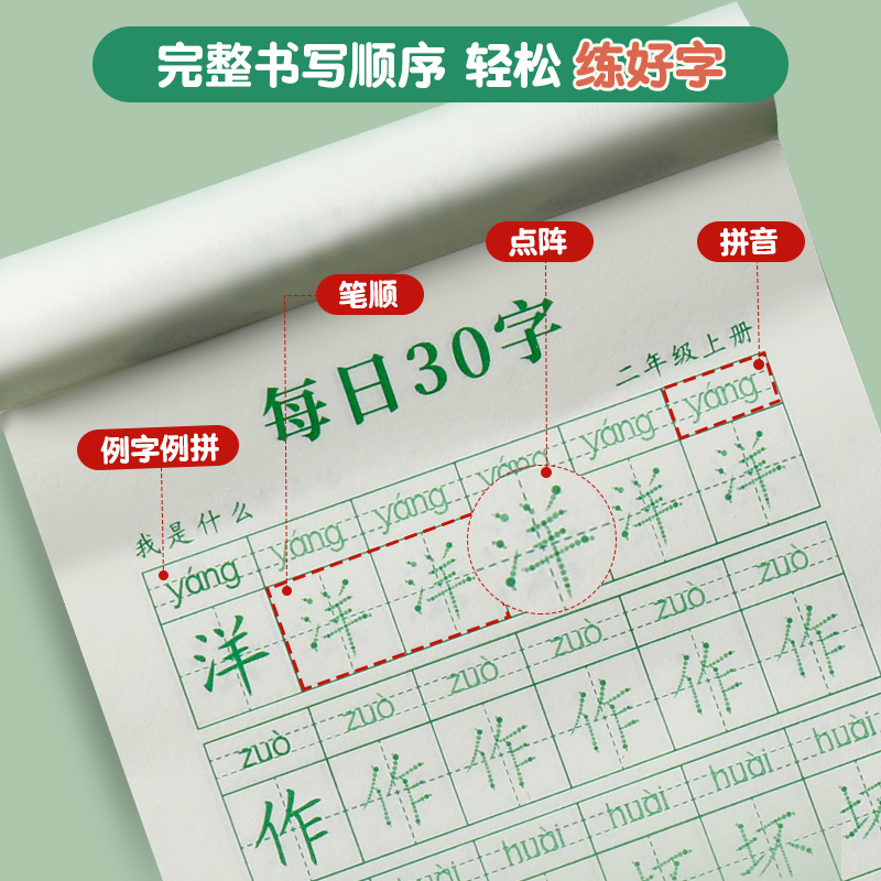 【减压同步字帖】每日30字一年级练字字帖上下册语文同步练字帖二年级三年级四人教版钢笔硬笔书法练字本每日一练小学生专用-图2