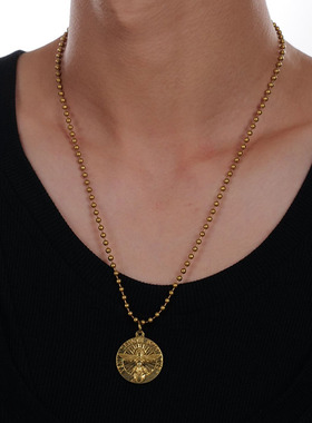 lifeholic复古时髦vintage小众黄铜浮雕钱币吊牌项链轻奢小众颈链