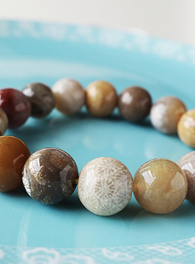 化石珊瑚玉天然冰种菊花玉手链