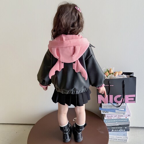 女童春季假两件皮衣外套2026新款网红韩版小女孩春秋炸街儿童衣服 - 图2