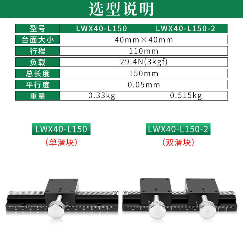 X轴位移平台长行程齿轮齿条手动微调小型精密燕尾槽滑台LWX40滑块-图1