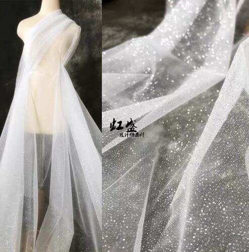深夜星空 特制黑色闪光亮片网纱设计师面料演出服装弹力布料纱料 - 图2