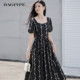 Bagpipe 2026 Summer New French Square Neck Printed Dress Women's Waist Slim Puff Sleeve Midi Dress