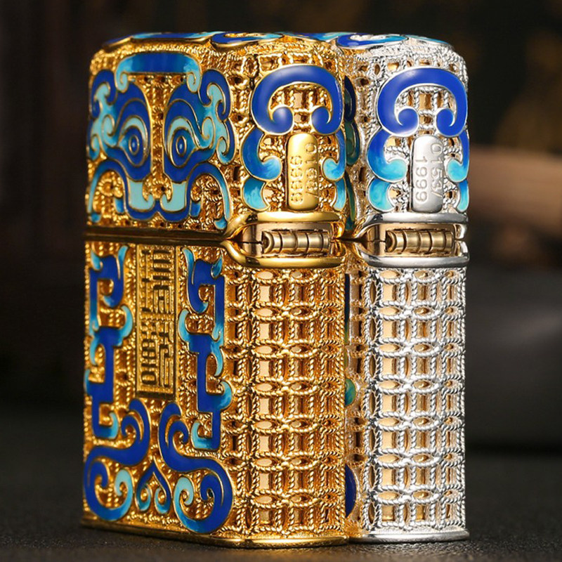 zippo芝宝煤油打火机瑞兽银机花丝镂空珐琅彩限量版防风油机礼品