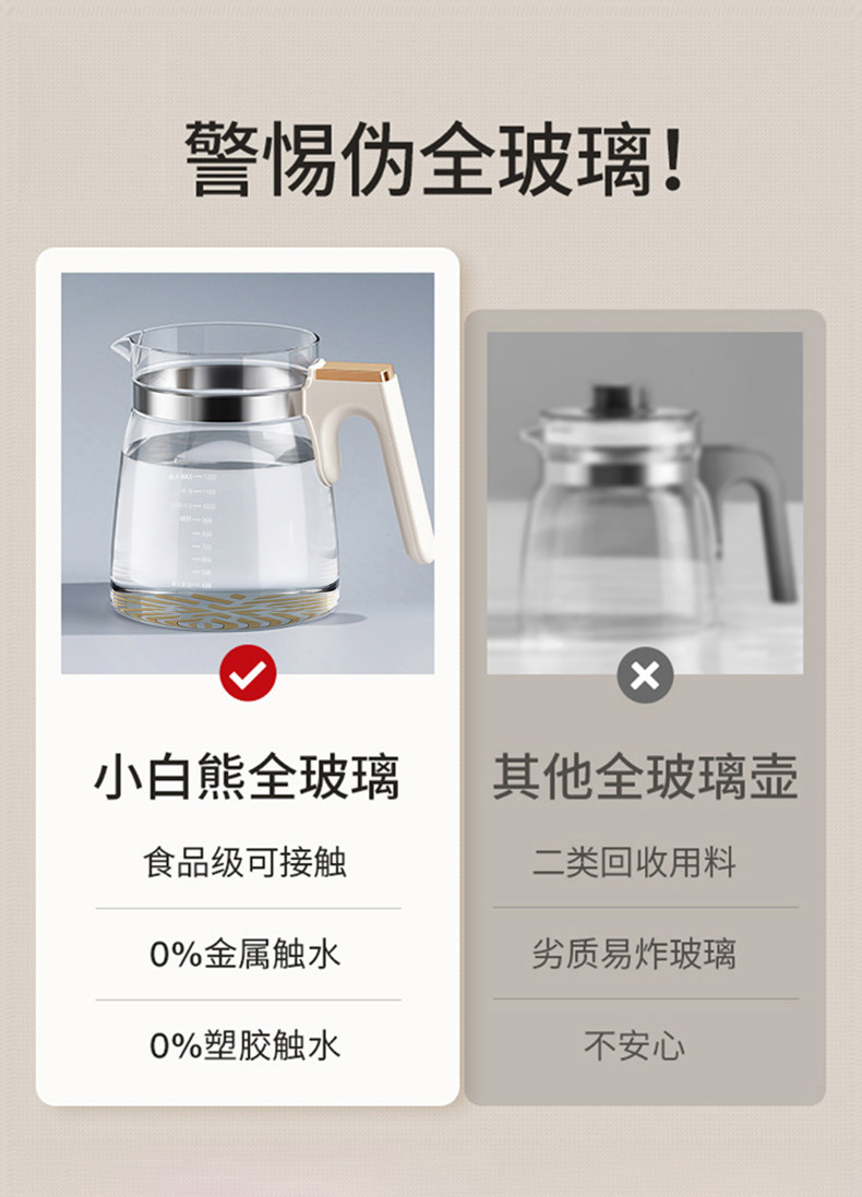 小白熊全玻璃恒温热水壶泡冲奶暖奶 小白熊调奶器