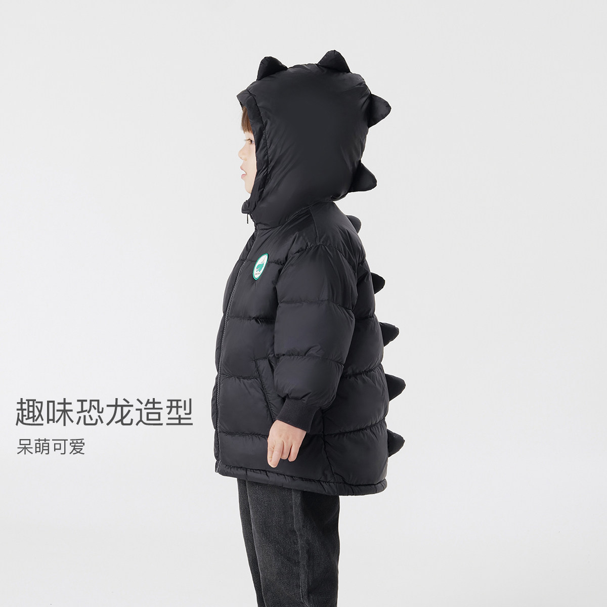 【三防】马克珍妮男童小恐龙加厚保暖中长款羽绒服宝宝冬装240916