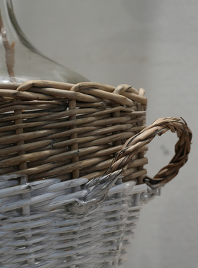 藤编框玻璃瓶桌面摆设水培瓶蒲草编织框法式插花瓶26*20*30cm