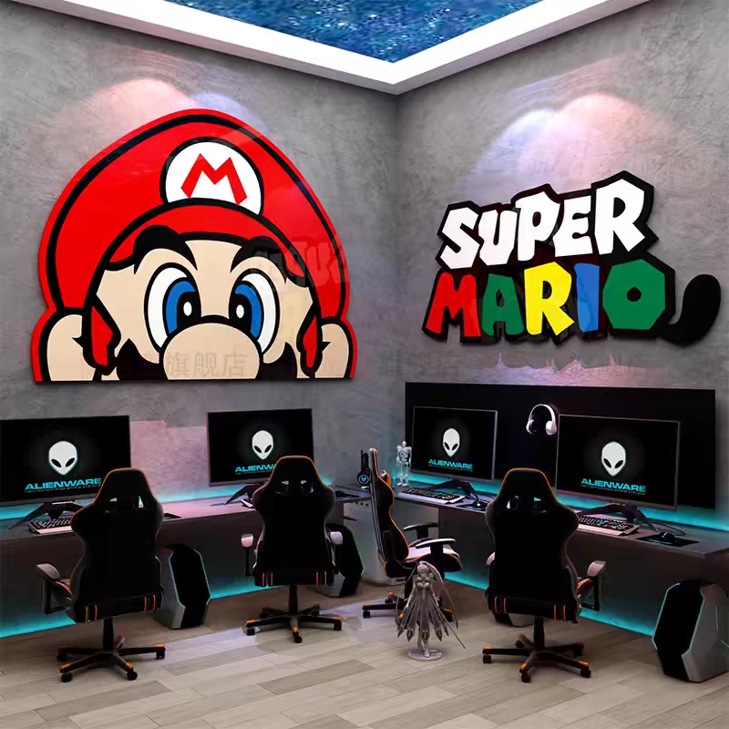 超级马里奥墙贴纸电竞游戏房间布置网吧装饰海报背景板挂画3d立体,淘宝优惠券,粉丝福利购,淘宝优惠卷