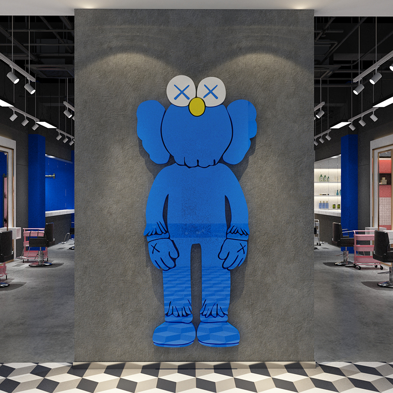 网红理发店墙面装饰品美发廊背景创意形象墙贴纸暴力熊工业风挂画 - 图2